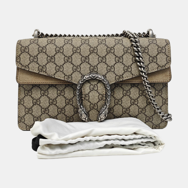 Dionysus Small Monogram Coated Canvas Beige