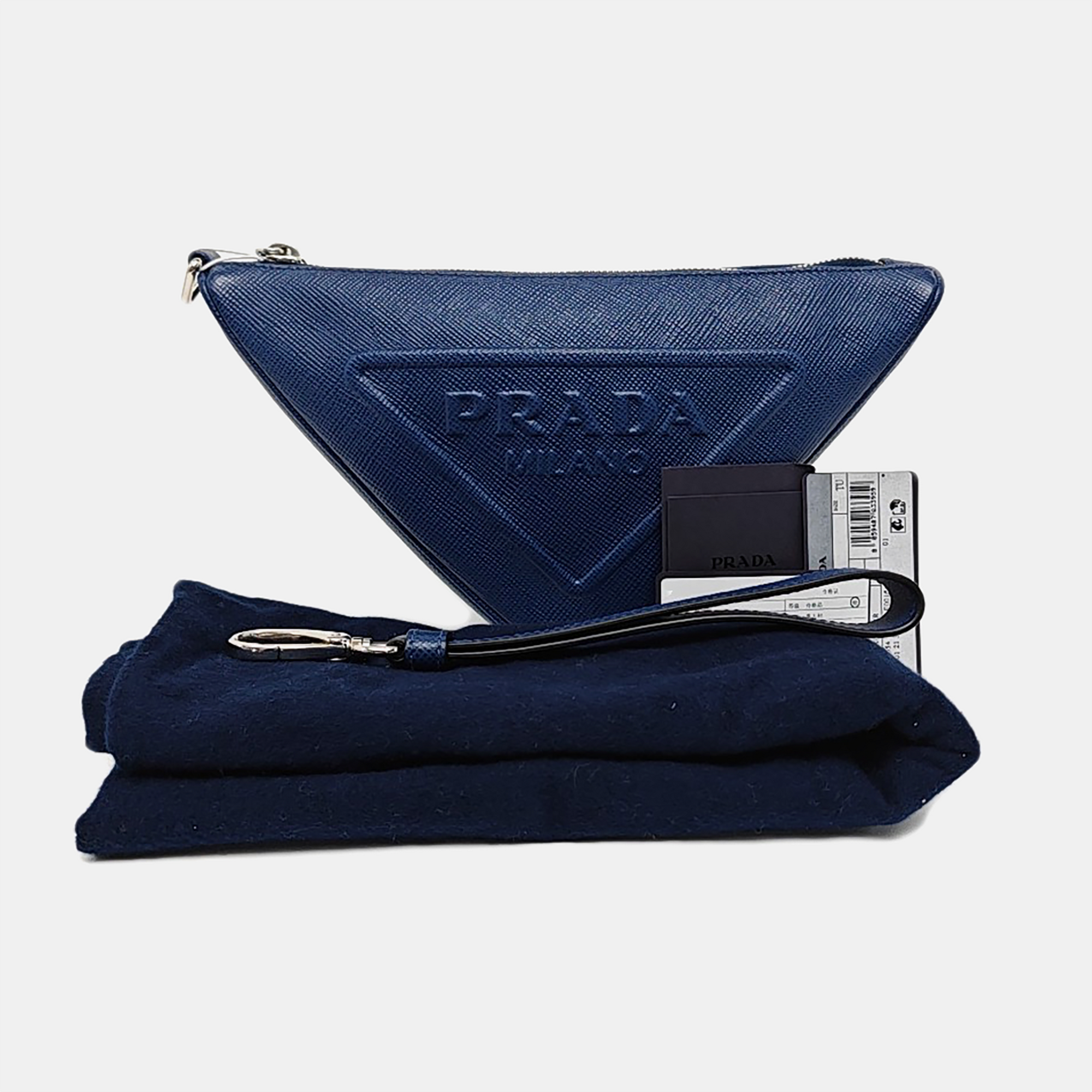 Authenticated pre-owned  Triangle Small Leather Blue - Clutch at Looply