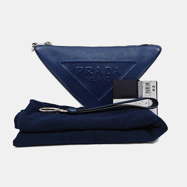 Authenticated pre-owned  Triangle Small Leather Blue - Clutch at Looply