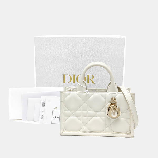 Book Tote Mini Cannage Calfskin White