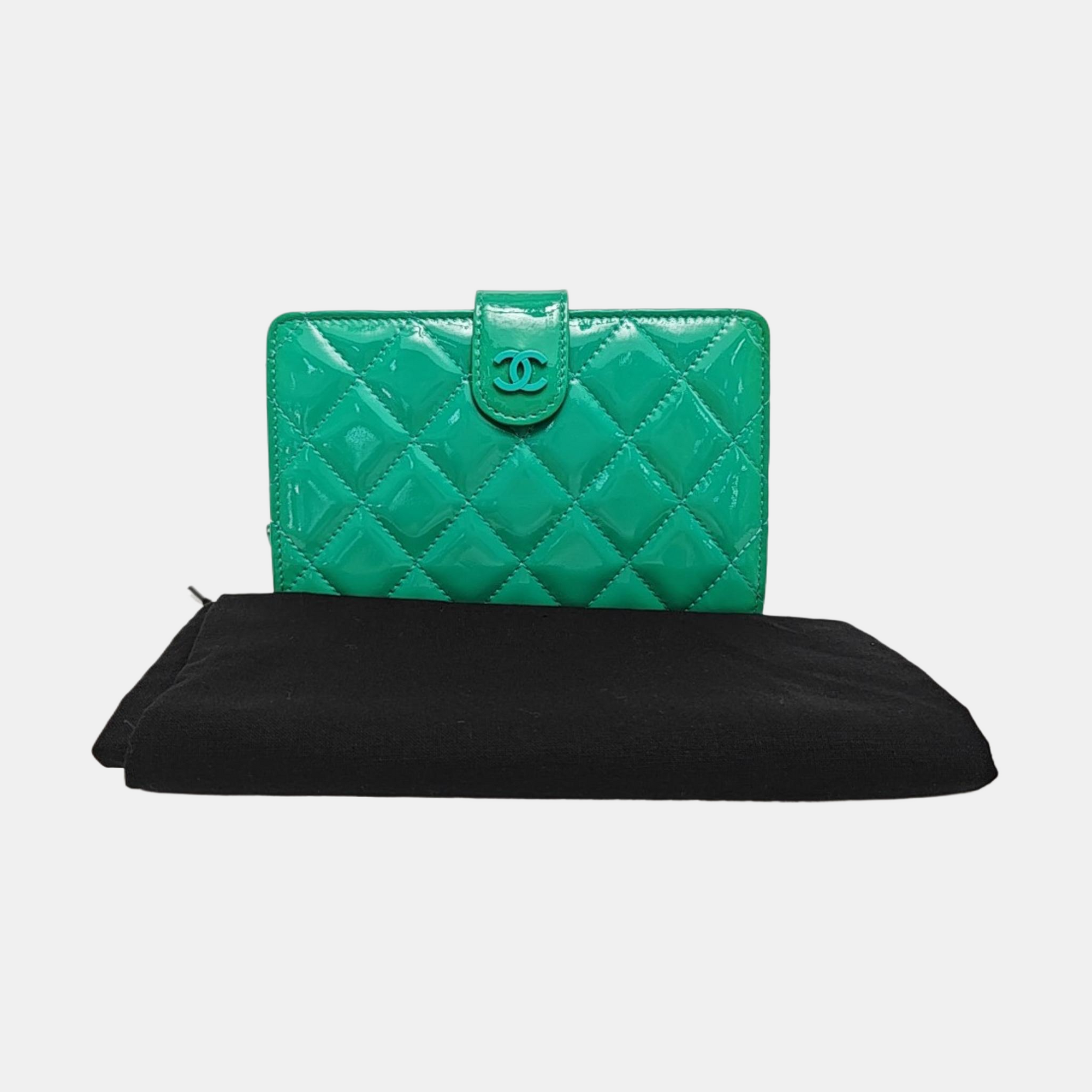 Quilted Patent Leather Wallet Green