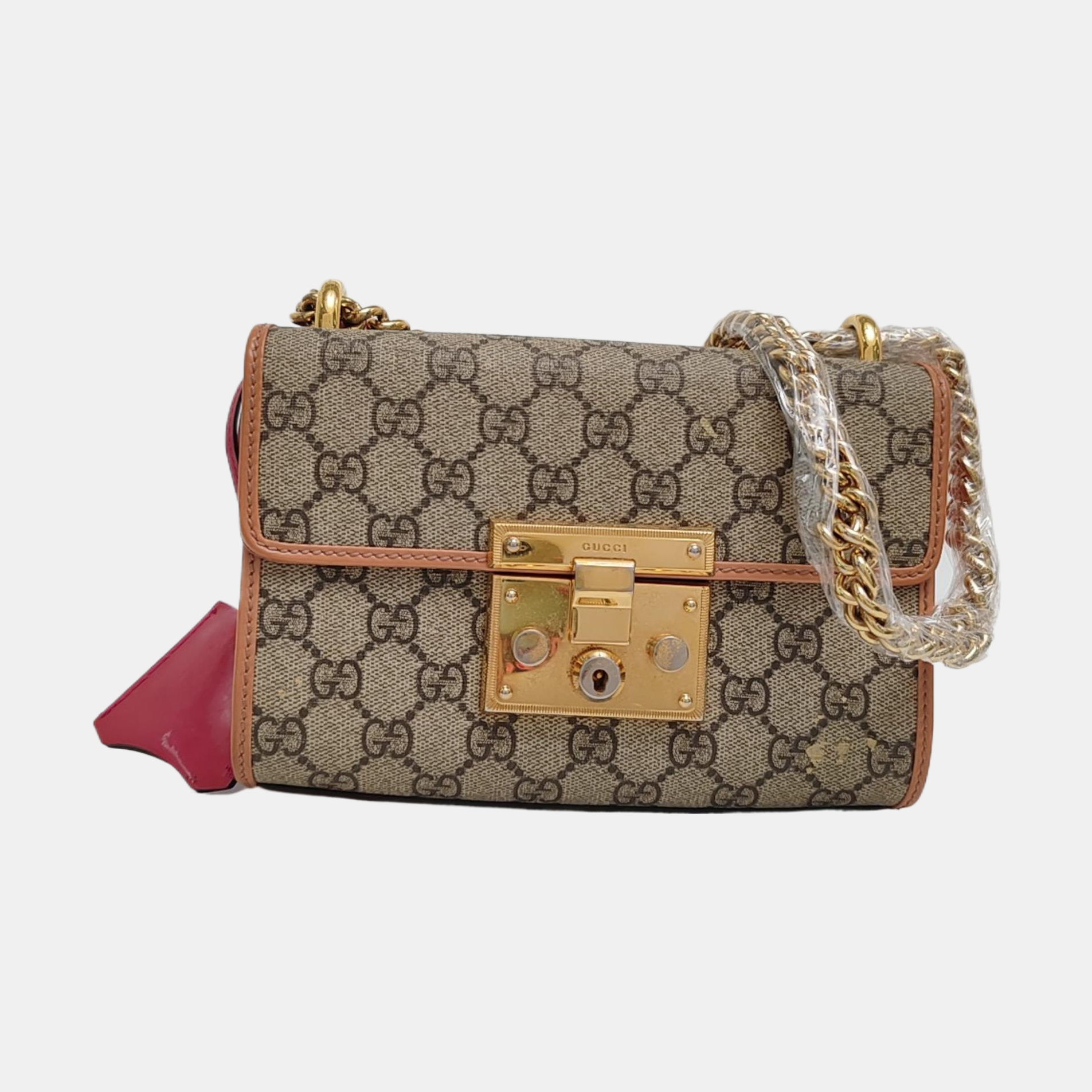 Candado pequeño Monogram lona revestida beige