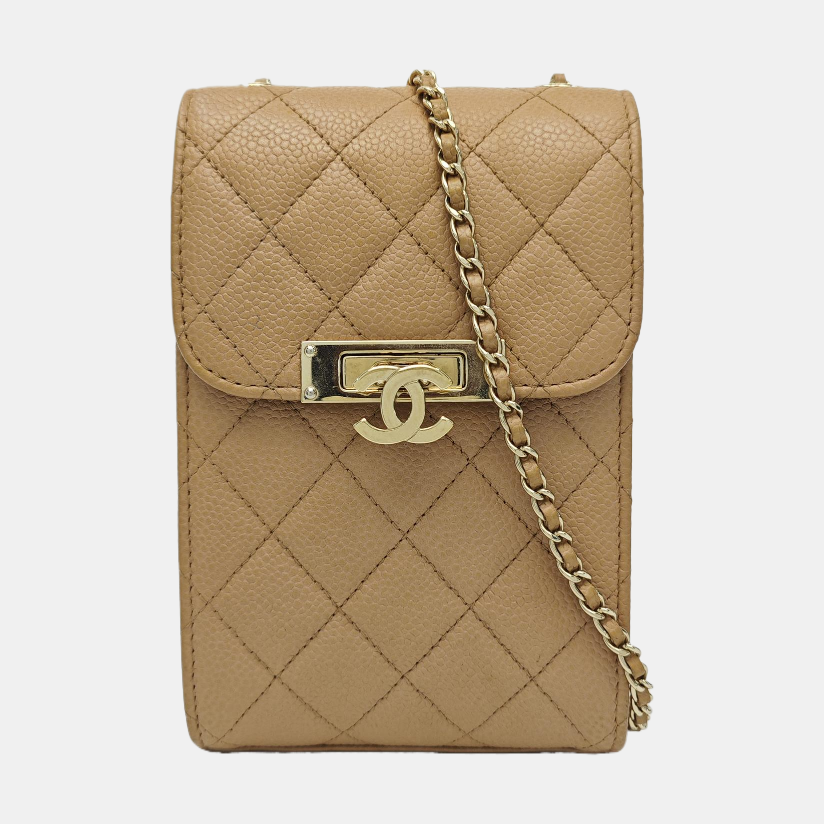 DOUBLE CC Quilted Grained Calfskin Brown