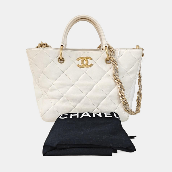 Quilted Lambskin Tote Bag White