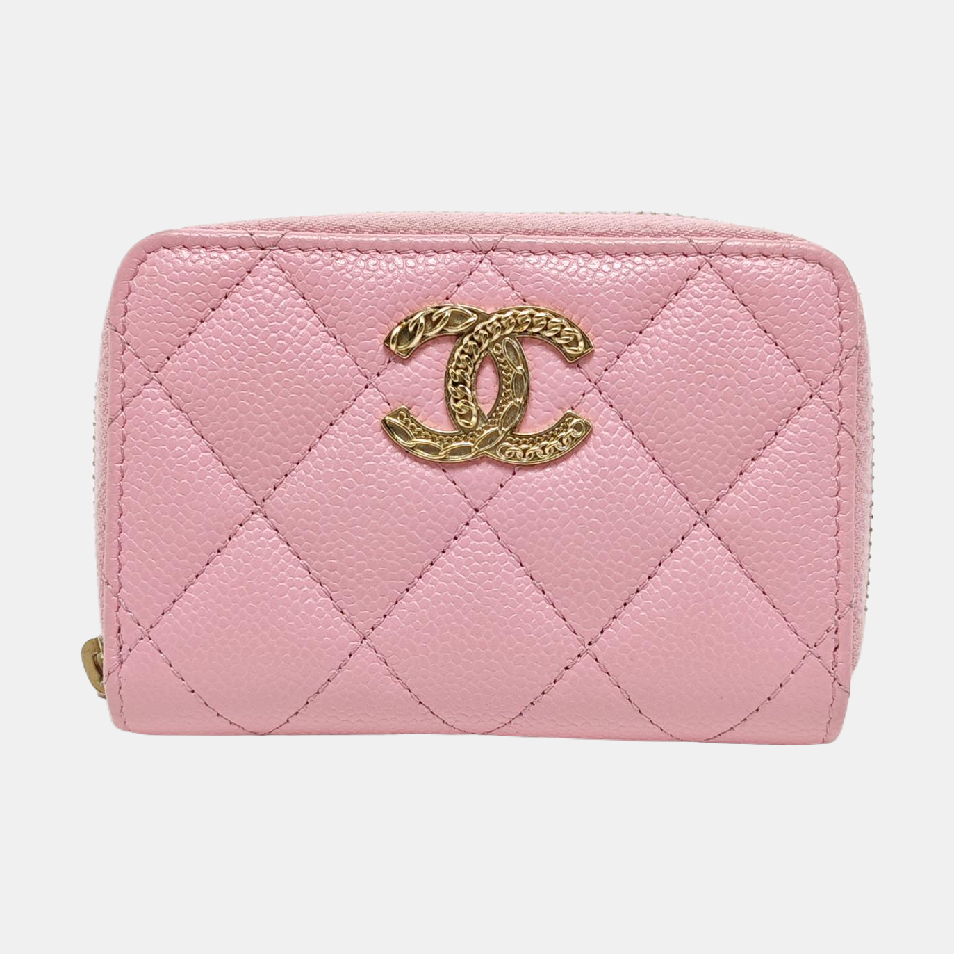 Quilted Grained Calfskin Wallet Pink