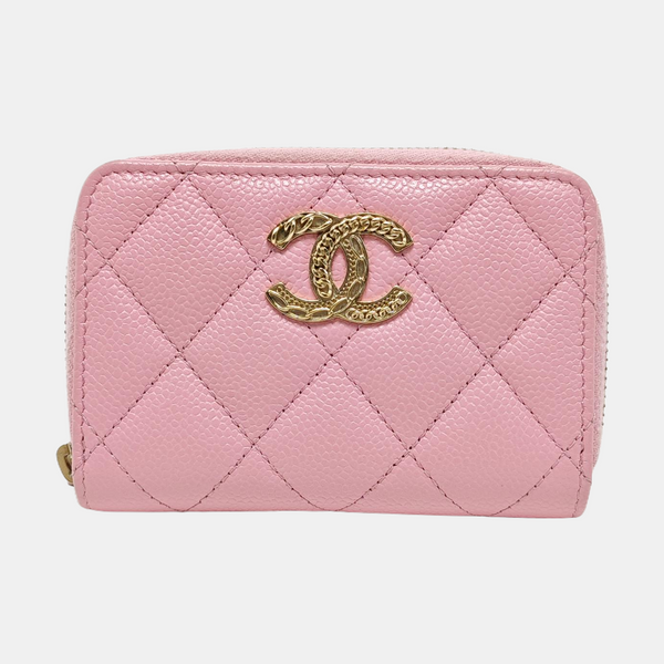 Quilted Grained Calfskin Wallet Pink