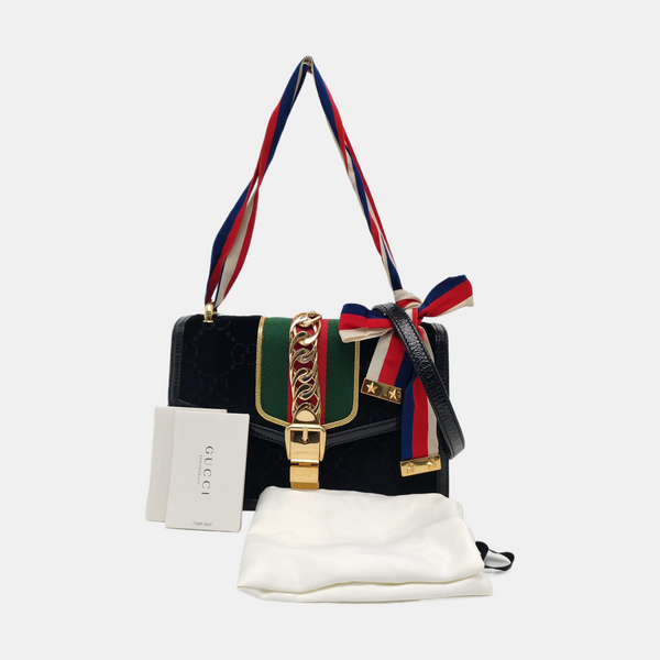 Sylvie Small Monogram Velvet Black