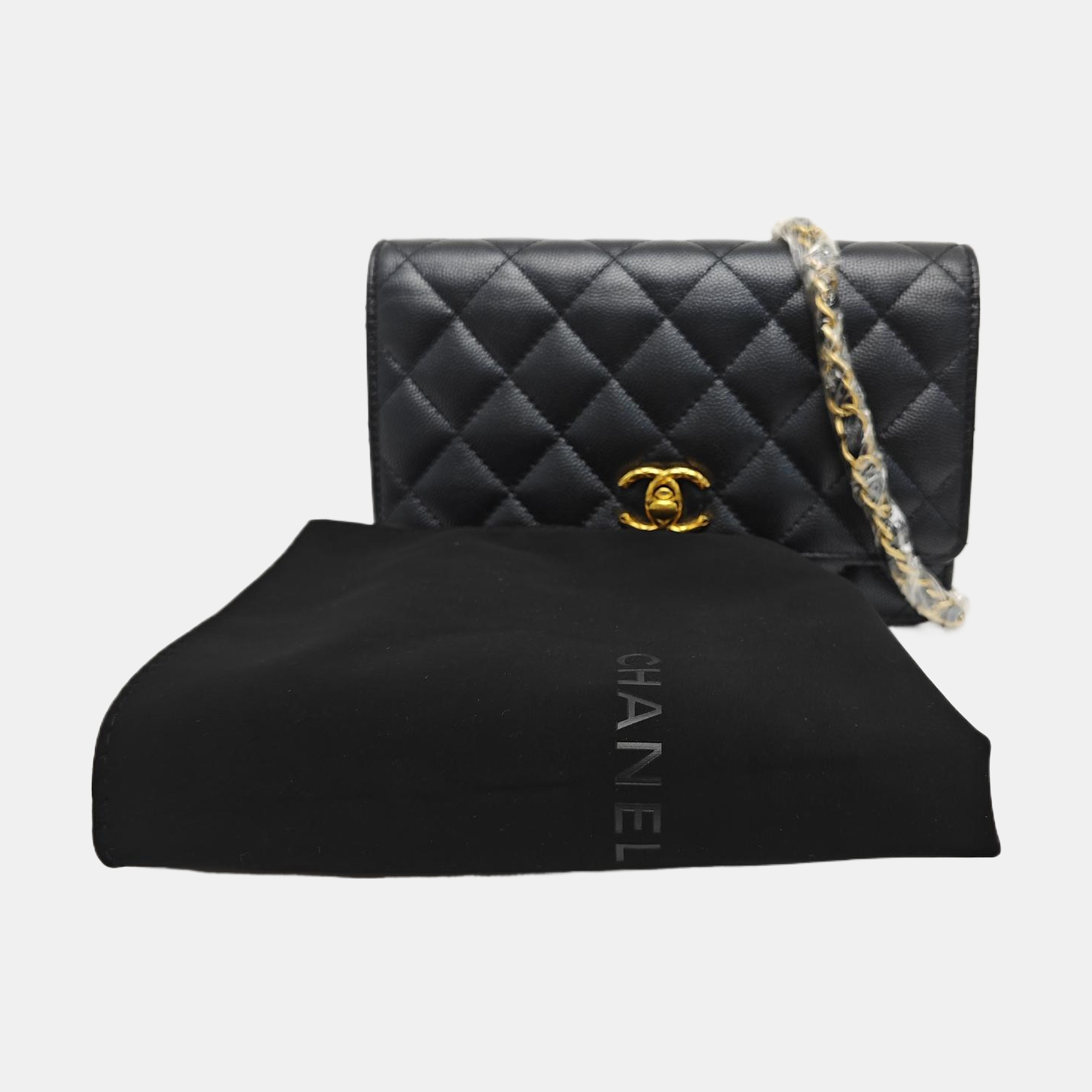 Quilted Grained Calfskin Shoulder Bag Black
