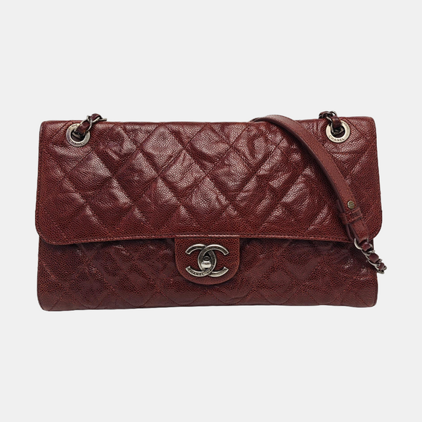 Quilted Grained Calfskin Shoulder Bag Red