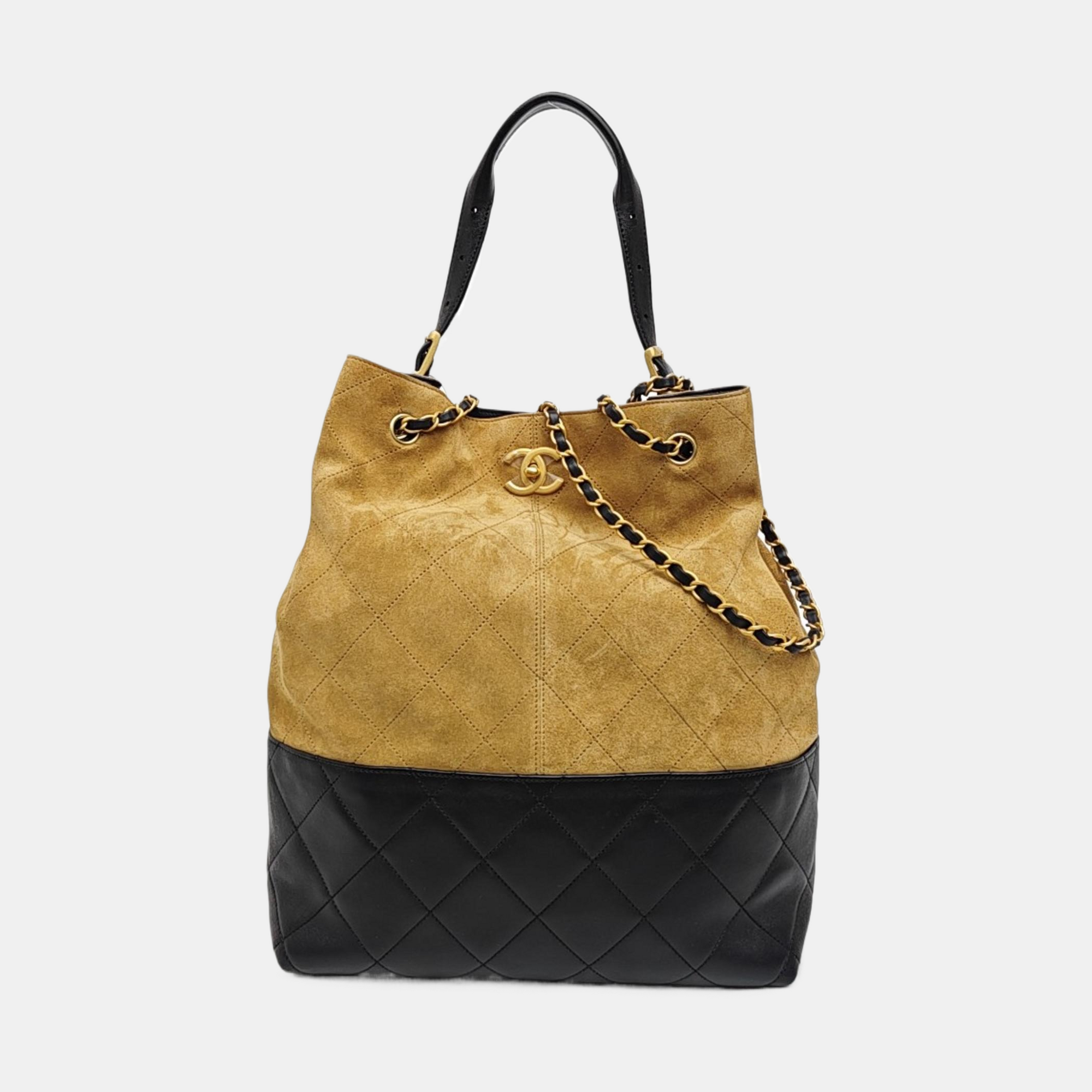 Quilted Suede Tote Bag Beige