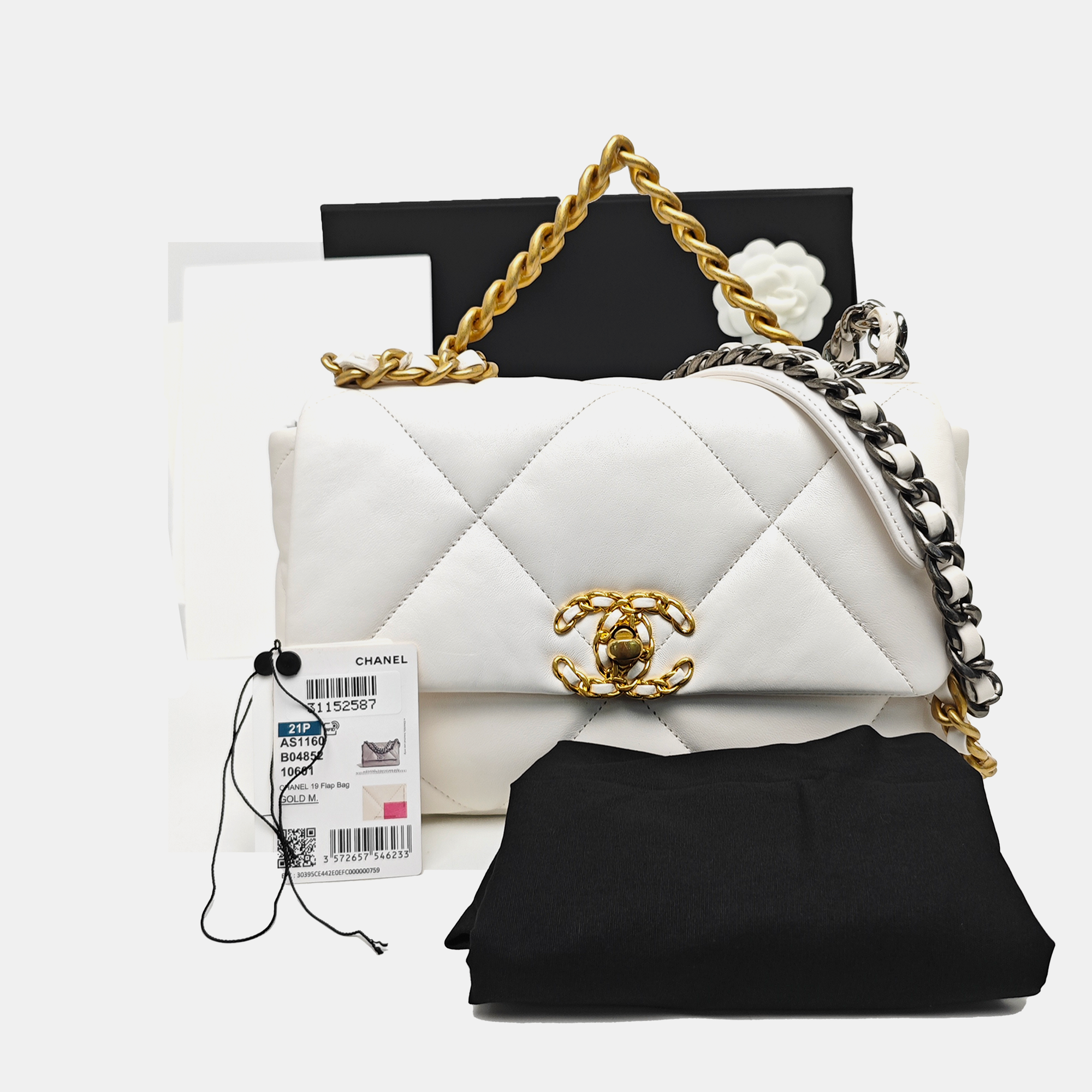 CHANEL 19 Small Quilted Lambskin White