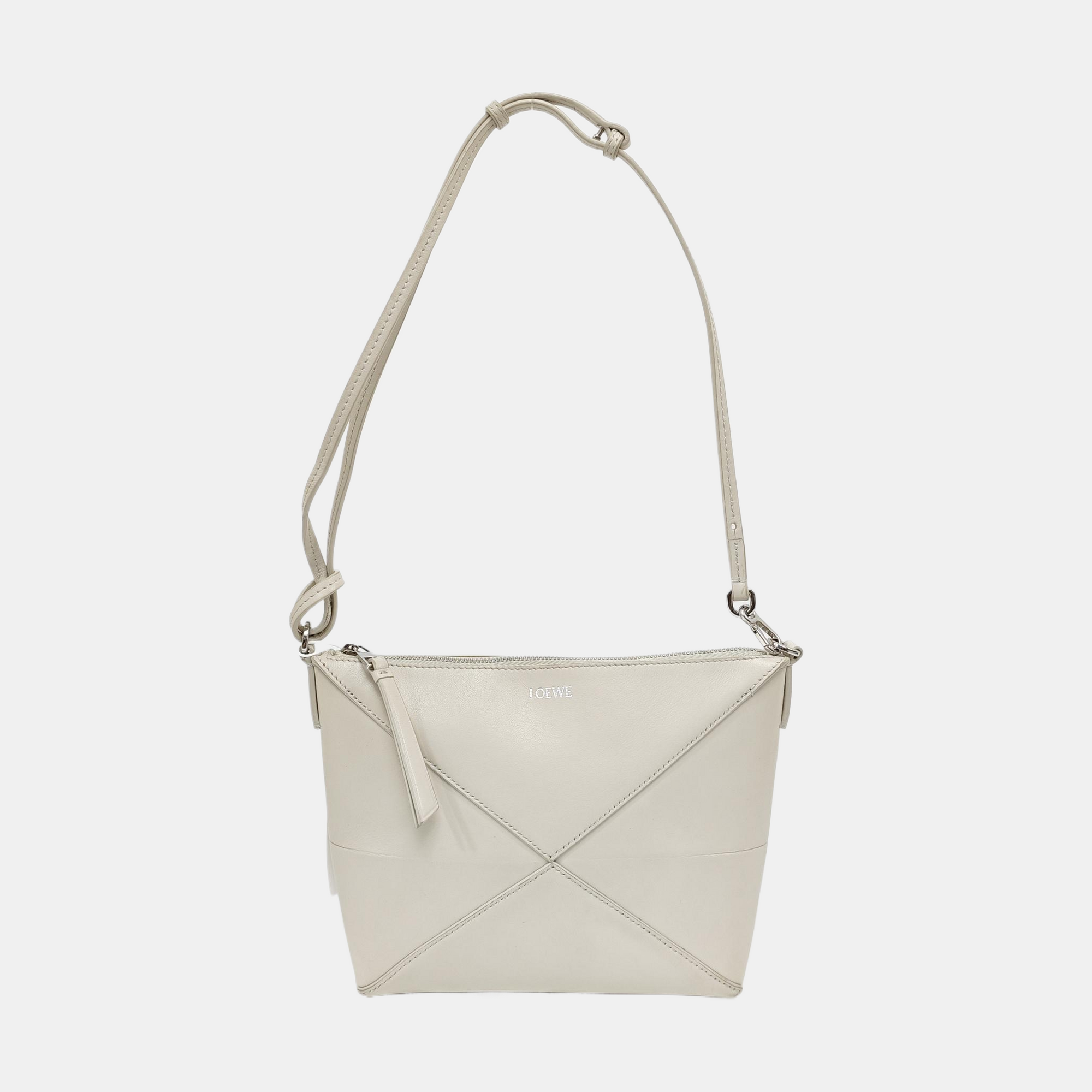 Puzzle Fold Mini Quilted Calfskin White