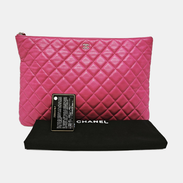 Quilted Grained Calfskin Clutch Pink