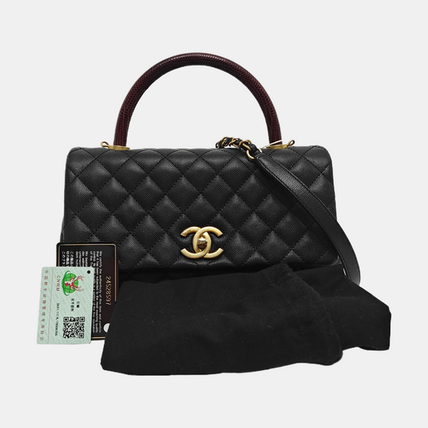 COCO HANDLE Medium Quilted Grained Calfskin Black