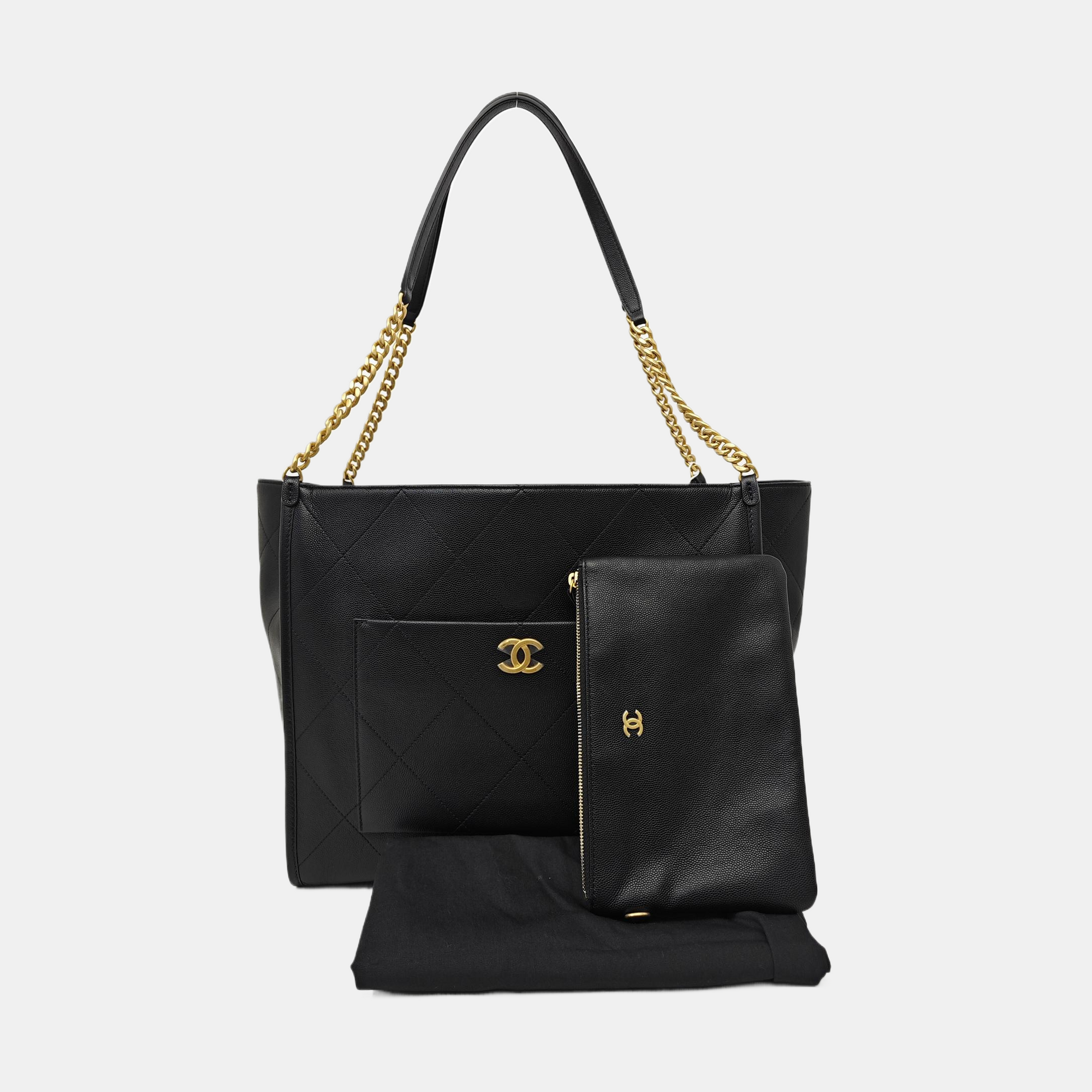 Quilted Grained Calfskin Tote Bag Black