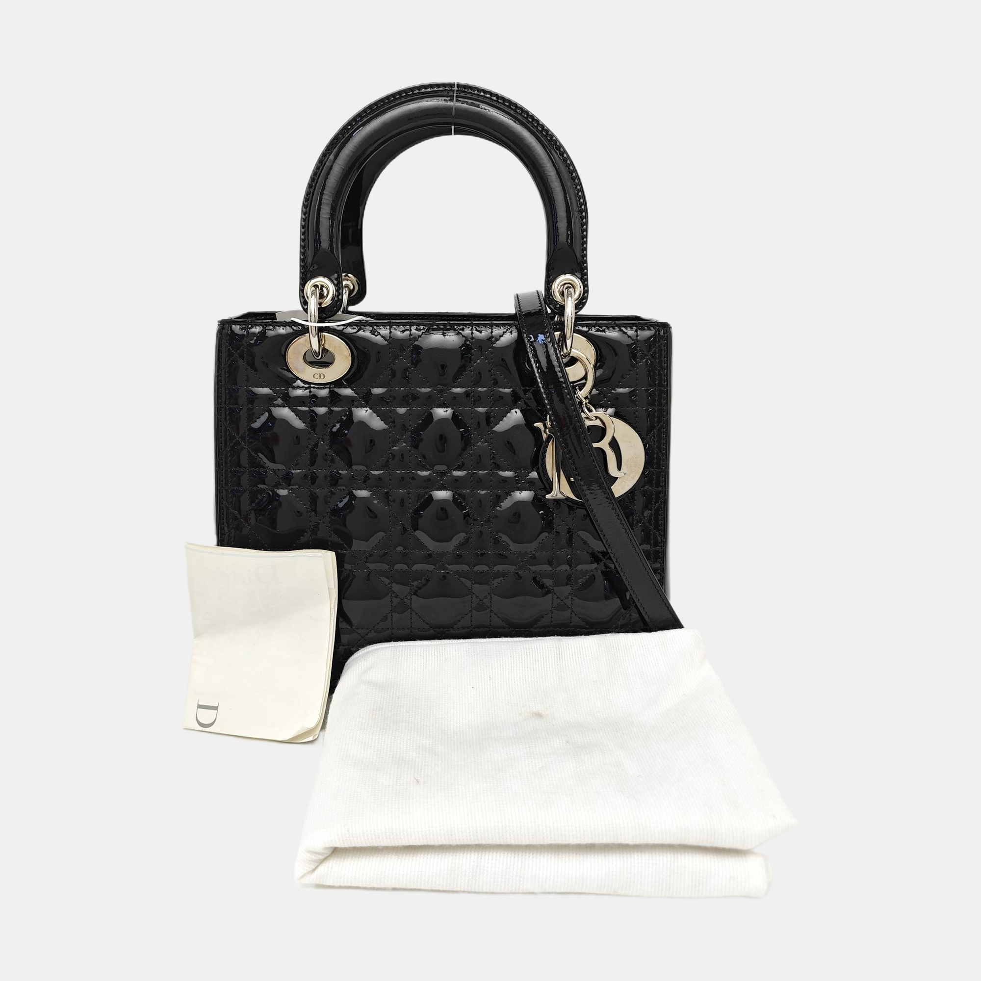 Lady Dior Medium Cannage Patent Leather Black