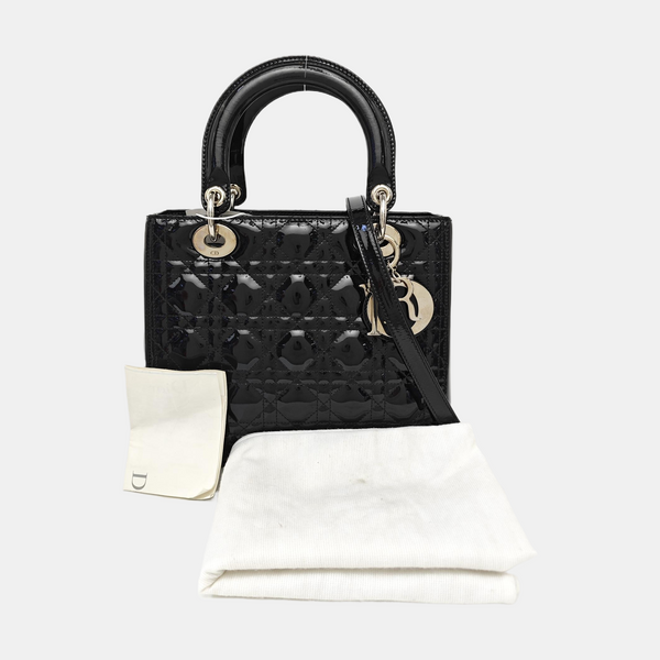 Lady Dior Medium Cannage Patent Leather Black