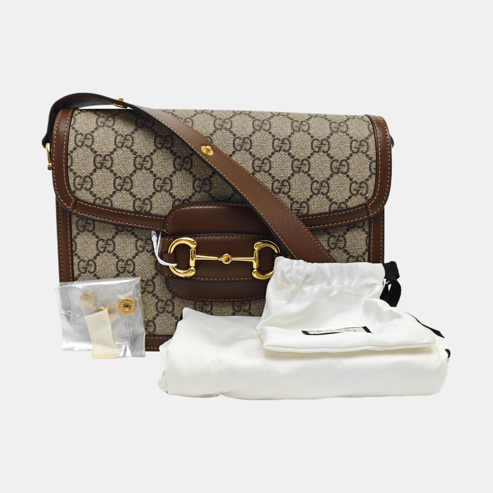 Horsebit 1955 Medium Monogram Coated Canvas Beige