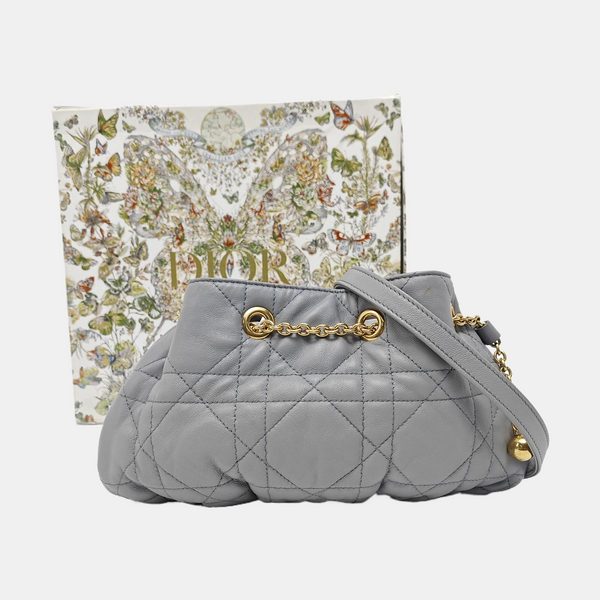 Cannage Lambskin Shoulder Bag Small Gray