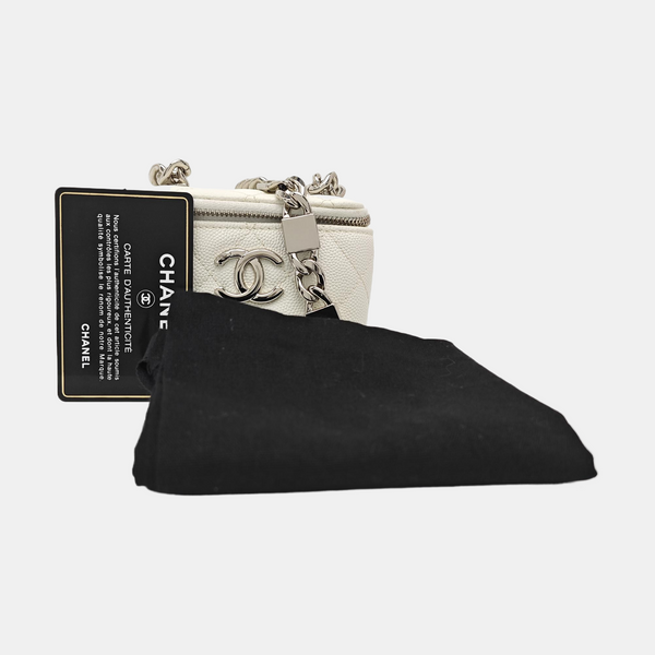 VANITY CASE Mini Quilted Grained Calfskin White