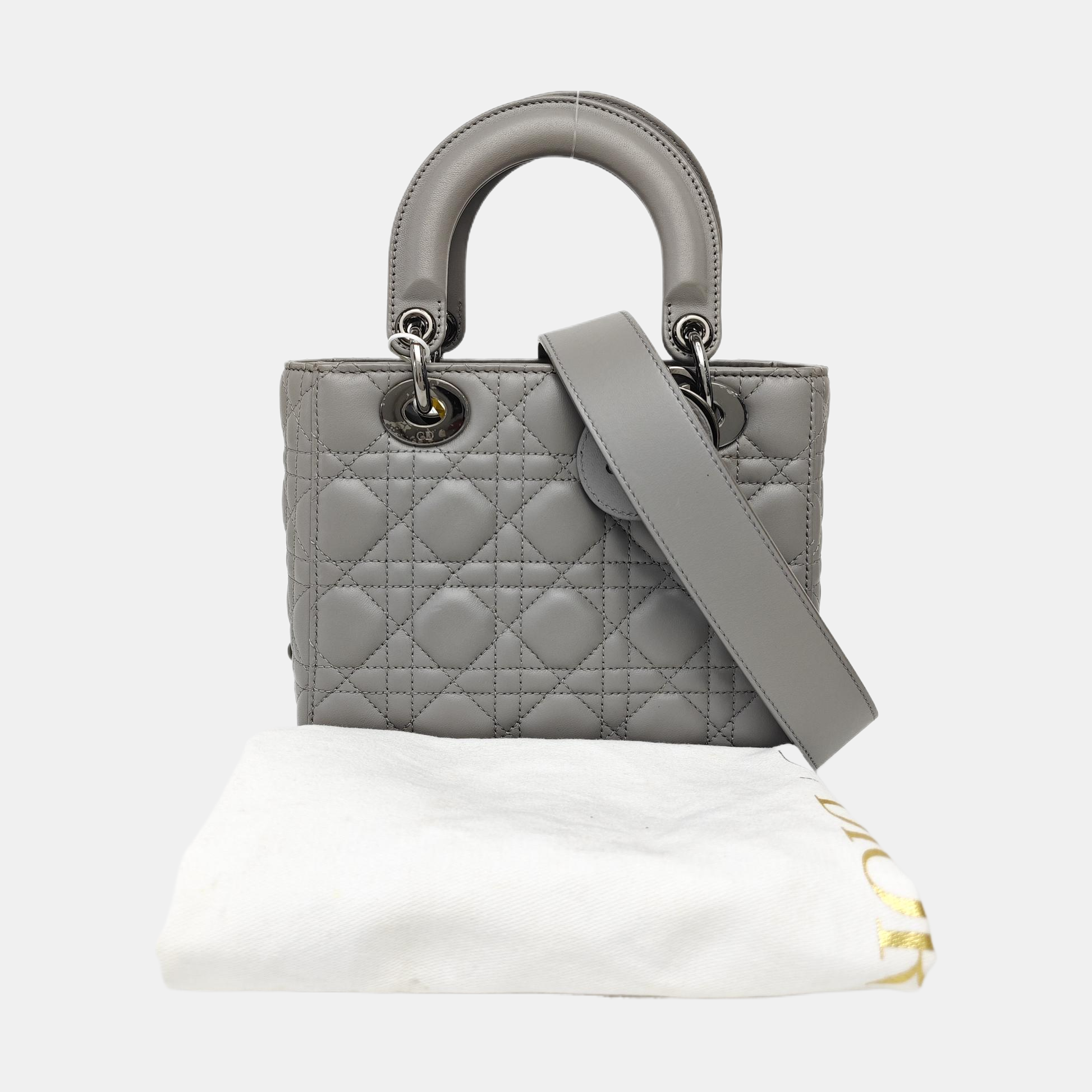 Lady Dior Small Cannage Lambskin Gray