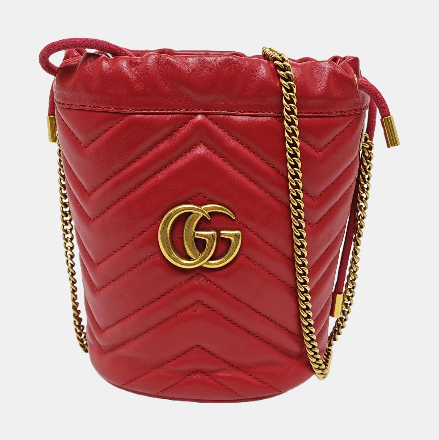 Authenticated pre-owned  GG Marmont Mini Quilted Calfskin Red - Bucket Bag at Looply