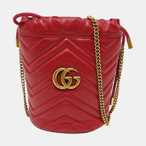 Authenticated pre-owned  GG Marmont Mini Quilted Calfskin Red - Bucket Bag at Looply