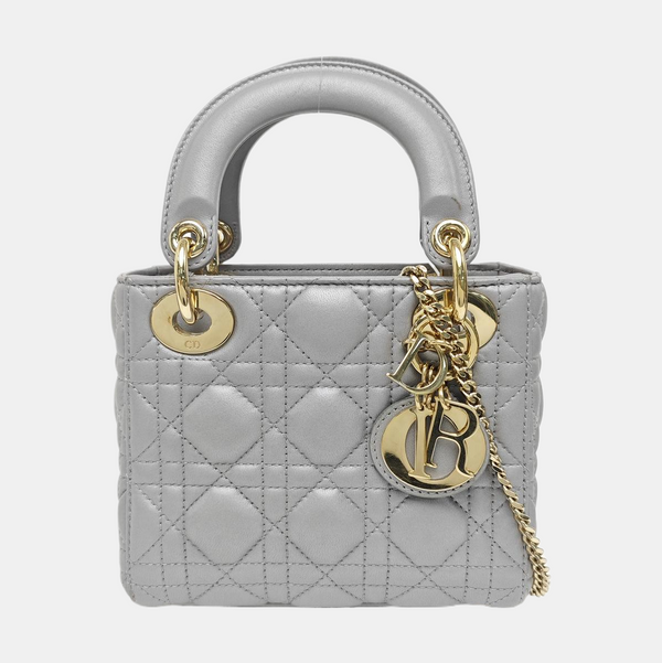 Lady Dior Mini Cannage Lambskin Silver