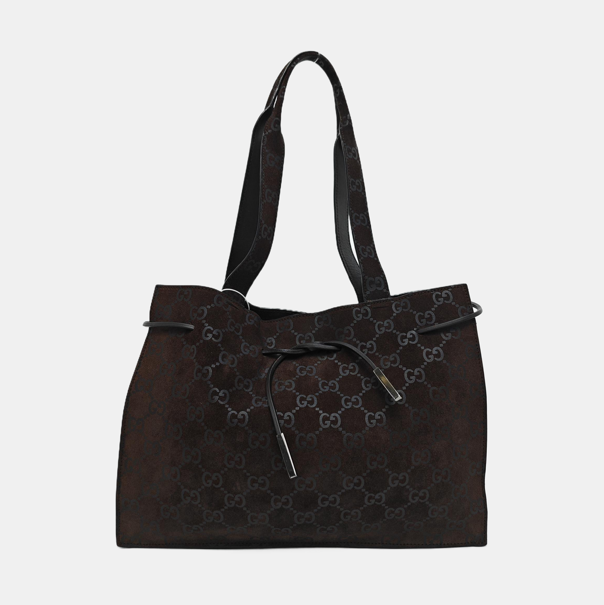 Suede Top Handle Bag Brown