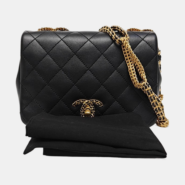 Quilted Lambskin Shoulder Bag Black
