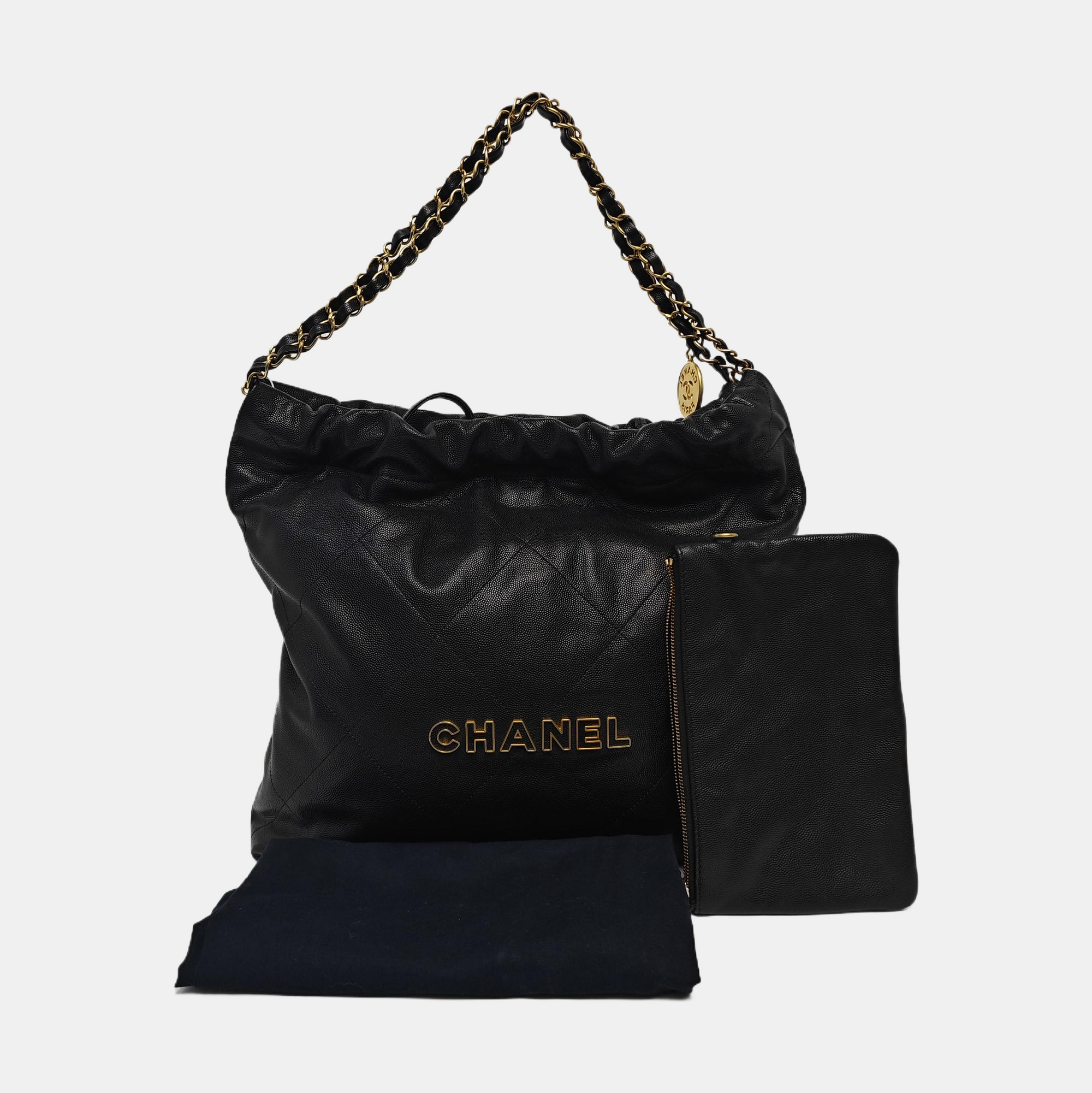 CHANEL 22 Medium Quilted Grained Calfskin Black