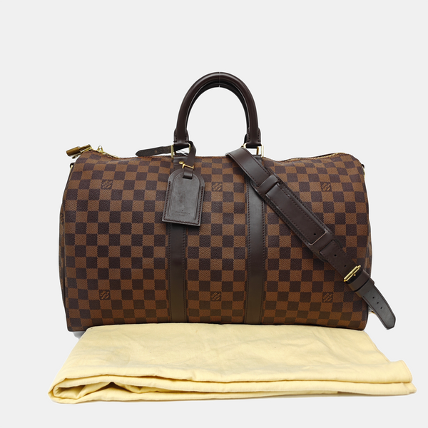 KEEPALL 45 Damier Ebene Coated Canvas Brown