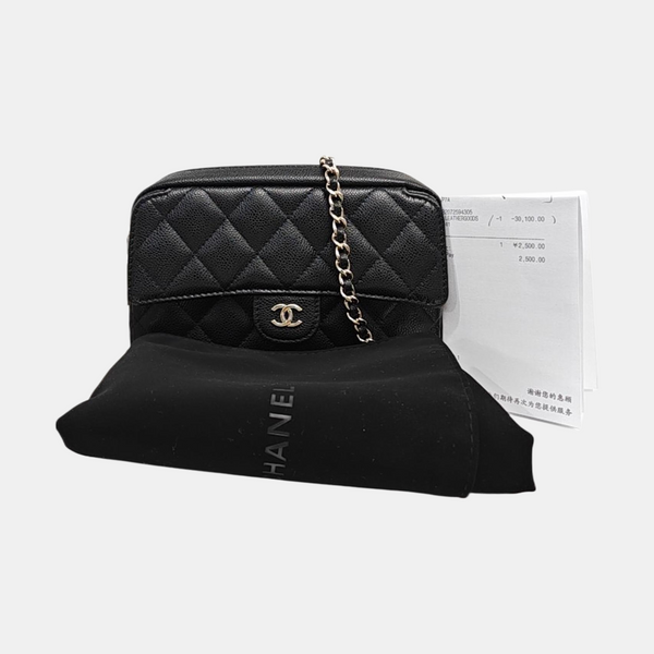 Quilted Grained Calfskin Shoulder Bag Black