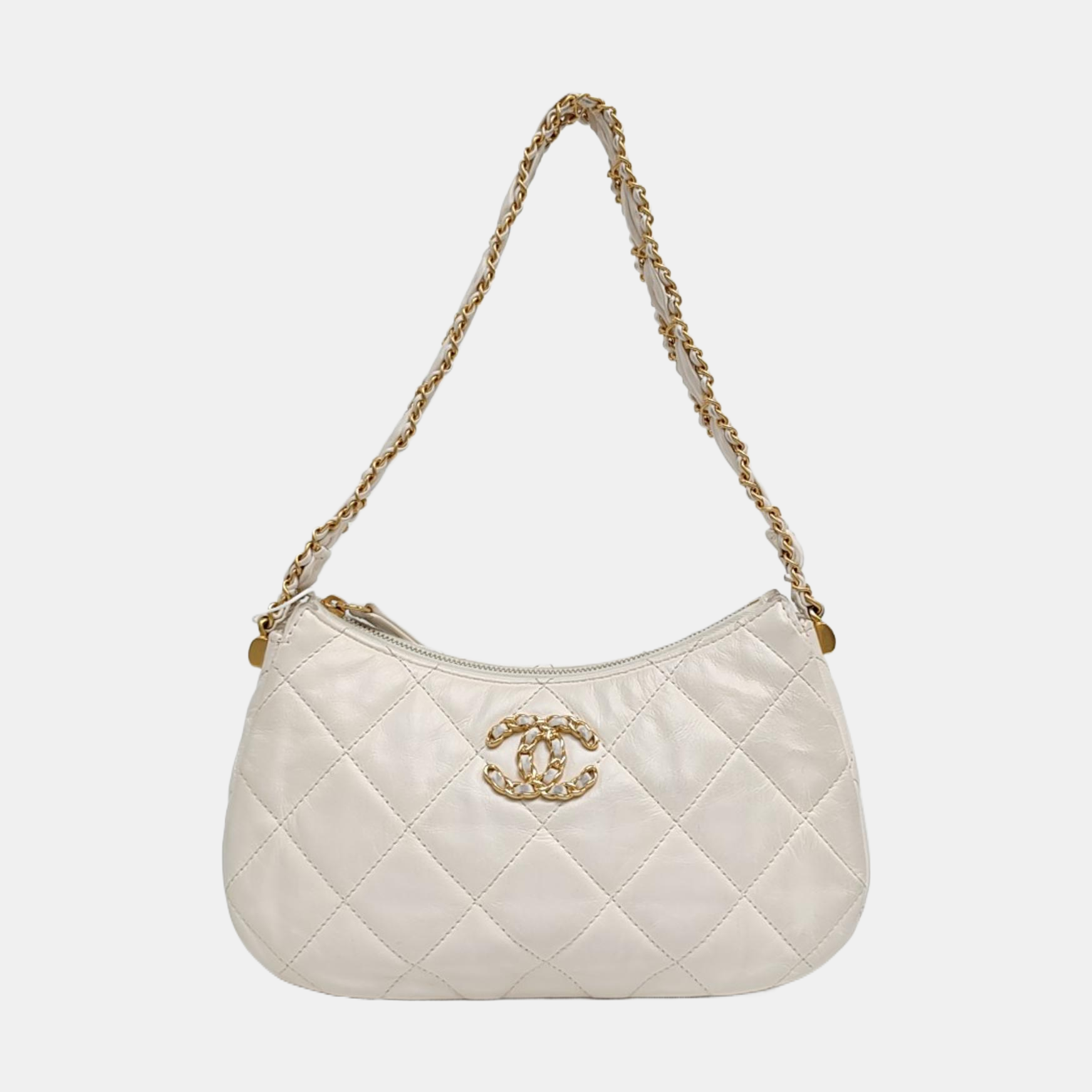 Chanel 19 Pequeño Piel de Becerro Acolchada Blanca