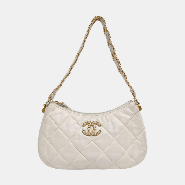 Chanel 19 Pequeño Piel de Becerro Acolchada Blanca