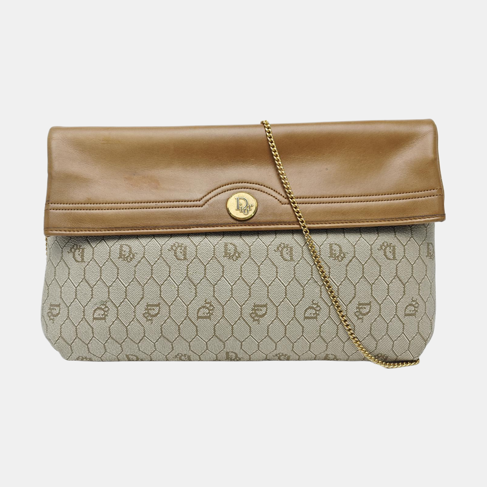 Oblique Coated Canvas Shoulder Bag Beige