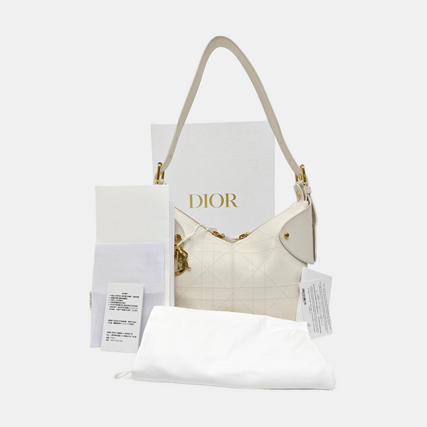 Cannage Calfskin Shoulder Bag Small White