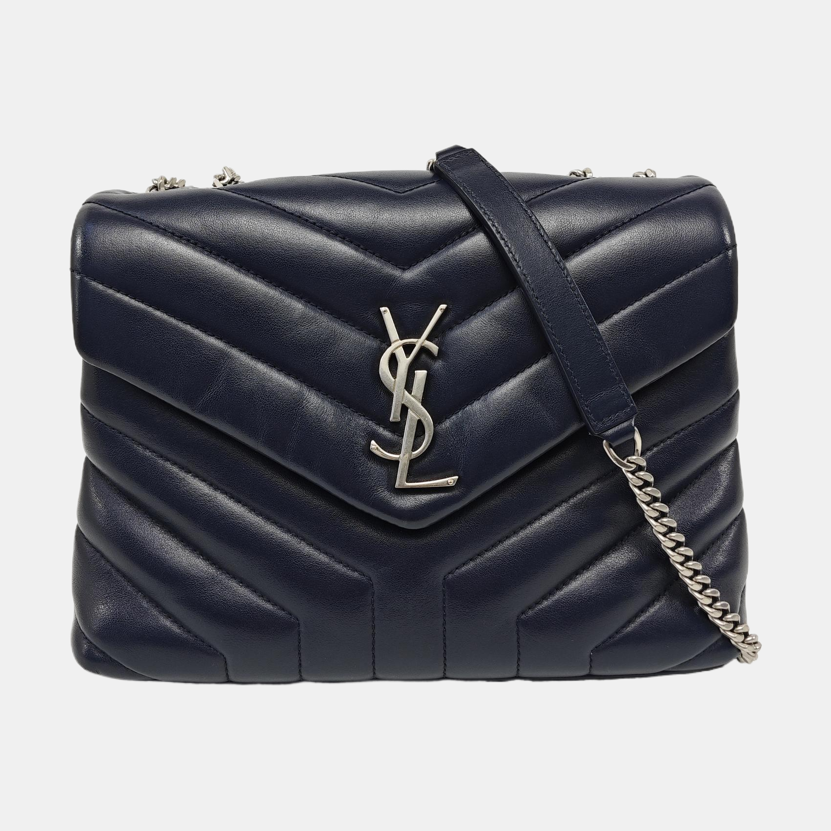 LOULOU Small Chevron Calfskin Blue