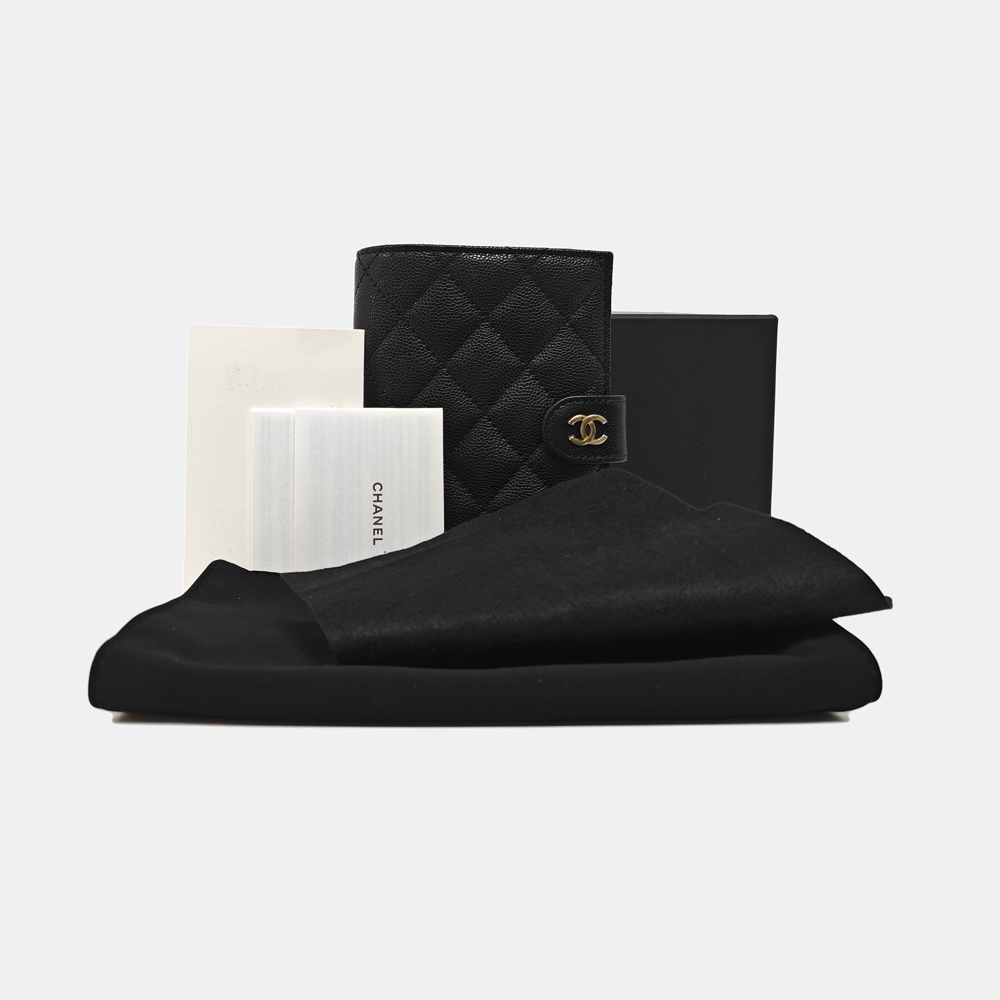Quilted Grained Calfskin Wallet Black