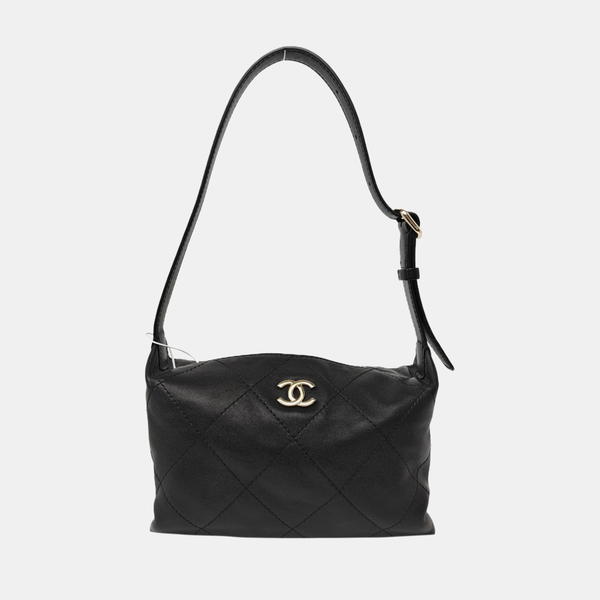 Quilted Lambskin Shoulder Bag Black