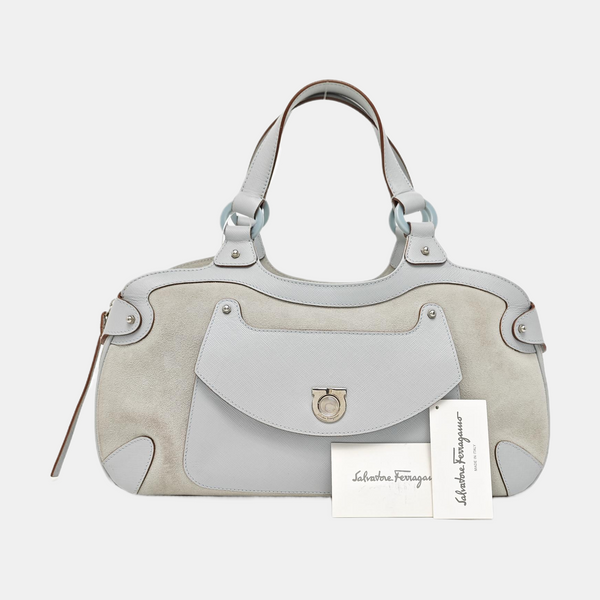 Suede Top Handle Bag Blue