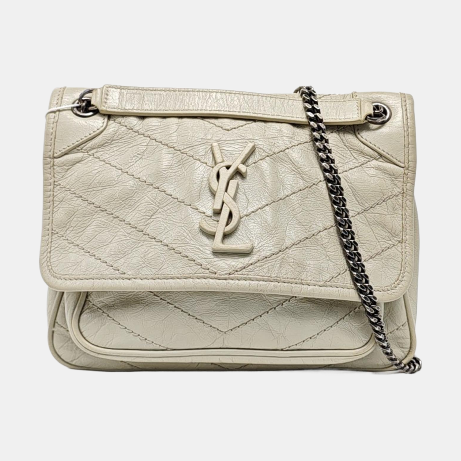 NIKI Small Chevron Calfskin White