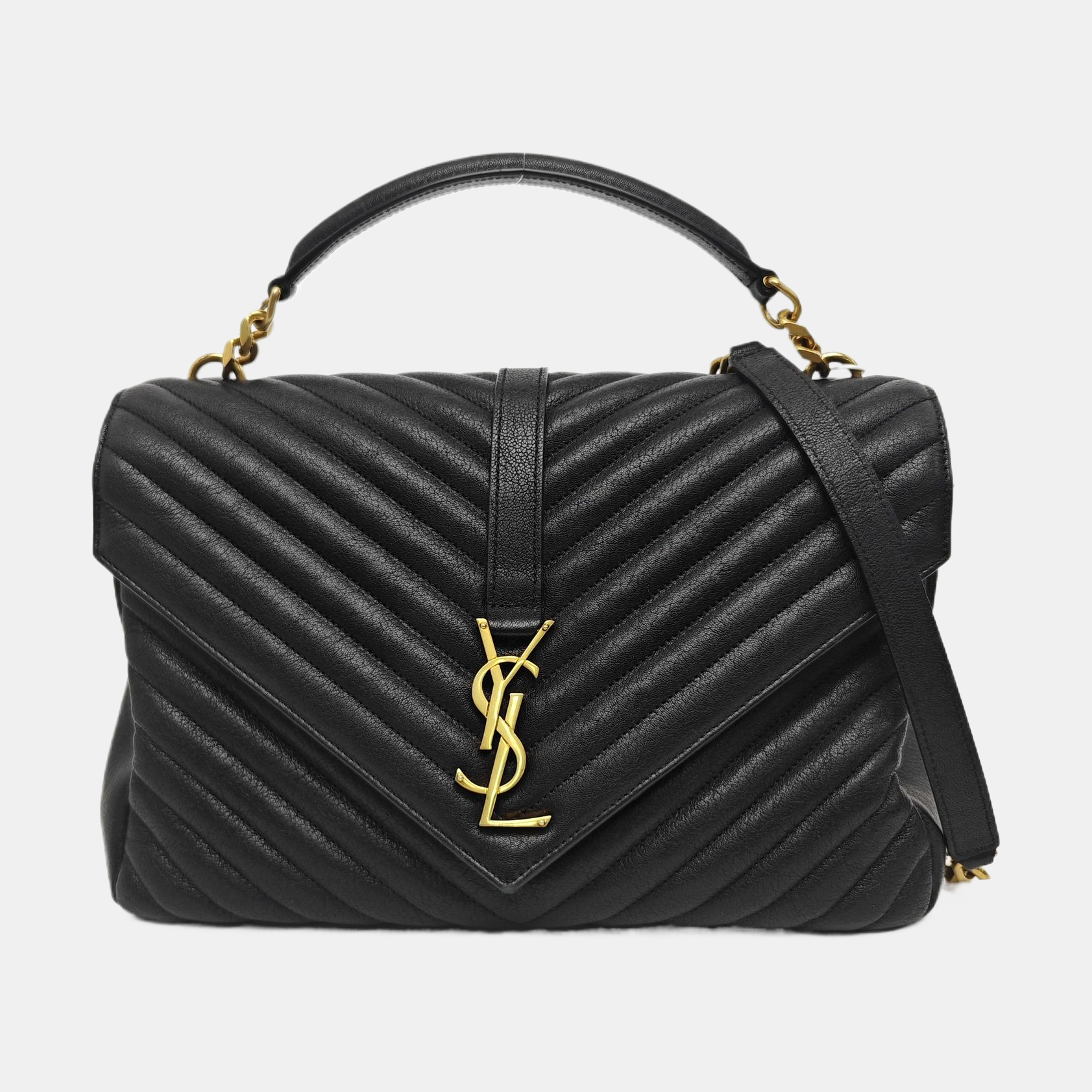 COLLEGE Large Chevron Lambskin Black