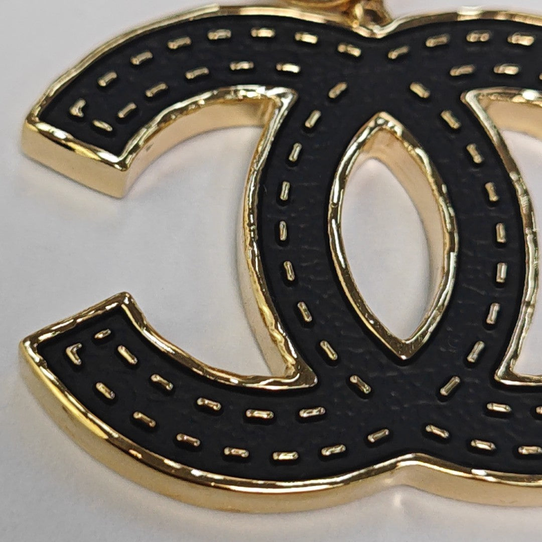 CC Logo Metal Black Clip On Earrings