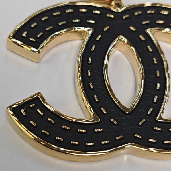 CC Logo Metal Black Clip On Earrings