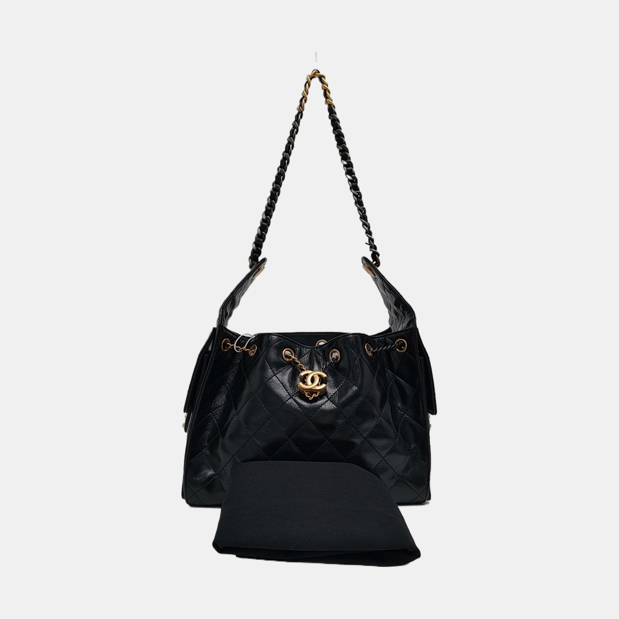 CHANEL 25 Small Quilted Waxed Cafskin Black
