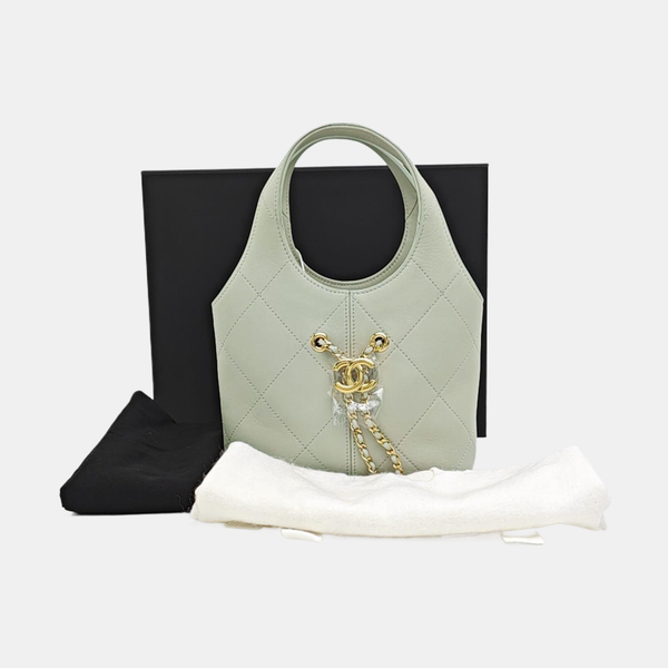 Quilted Calfskin Top Handle Bag Small Green