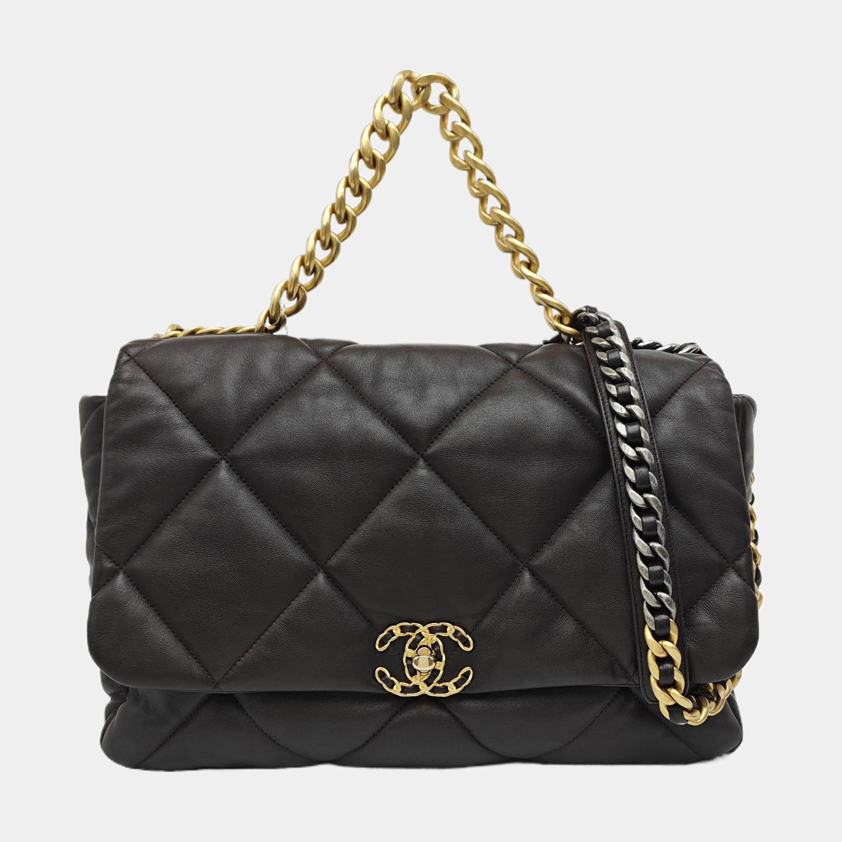 CHANEL 19 Maxi Quilted Calfskin Brown