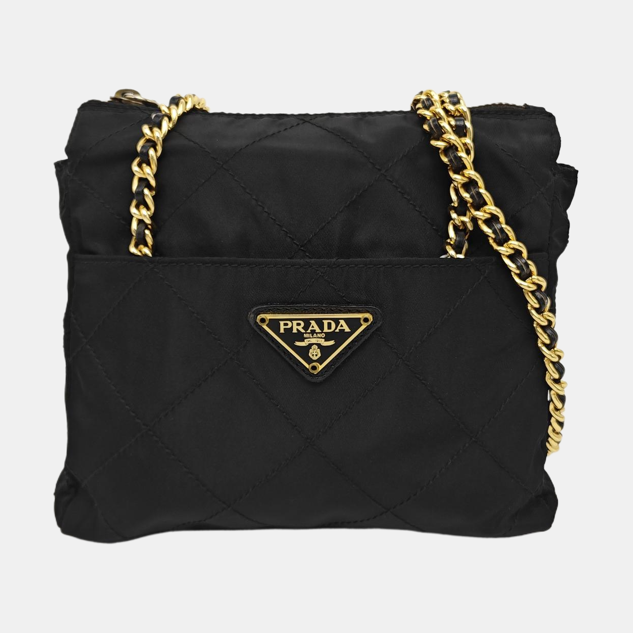 Quilted Nylon Shoulder Bag Black