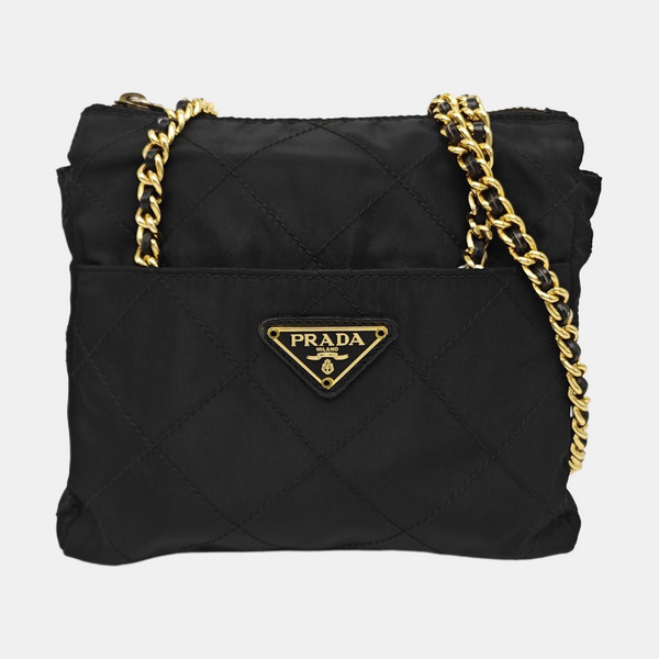 Quilted Nylon Shoulder Bag Black